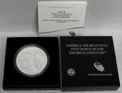 2015 P ATB シルバー ボンベイフック 5オンス アメリカ ザ・ビューティフル 標本箱 COA SN4