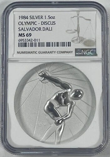 1984年 1.5オンス 銀製 オリンピック 円盤投げ サルバドール・ダリ メダリオン MS69 NGC