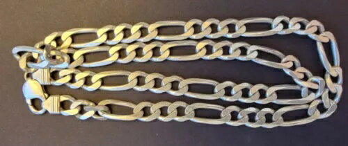 イタリア製 スターリングシルバー ネックレス フィガロ 24インチ メンズ 地金 925シルバー 72グラム ヴ..