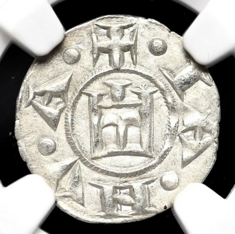 イタリア領、ジェノヴァ共和国。シルバー デナロ、1139-1339、NGC MS62