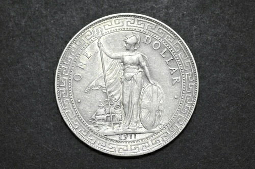 英国貿易ドル 1911B 銀貨 (重量: 26.85 g) C417。