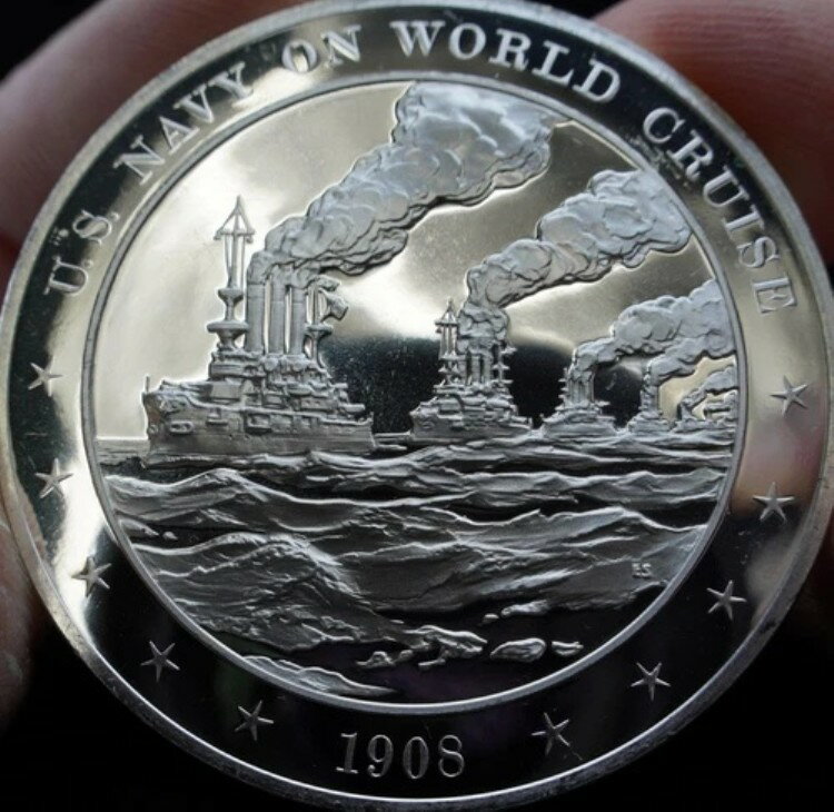 アメリカ海軍戦艦 世界一周航海 1908年 グレートホワイトフリート 925シルバー ラウンド C2167