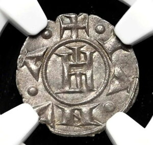 イタリア領、ジェノヴァ共和国。シルバー デナロ、1139-1339、NGC MS62