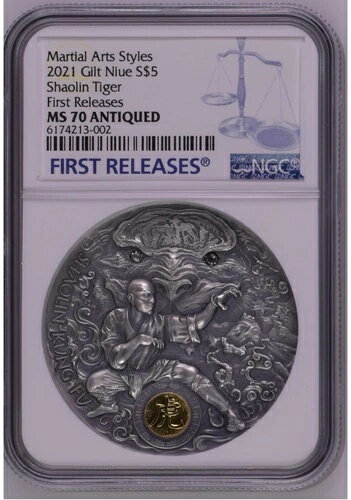 NGC MS70 ニウエ 2021 格闘技スタイル 少林寺カンフータイガー 2オンス シルバーコイン 少林虎拳