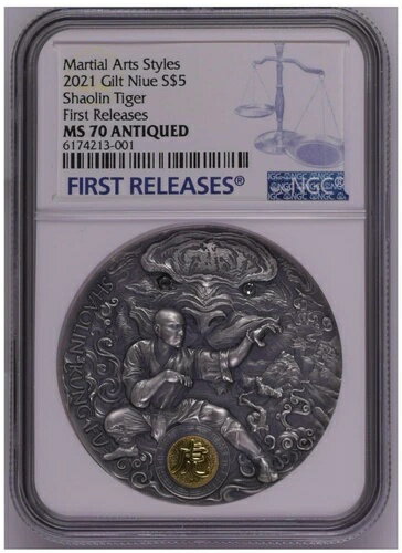 NGC MS70 ニウエ 2021 武道スタイル 少林寺カンフータイガー 少林虎拳 2オンス シルバーコイン