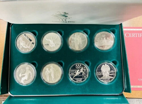 1995-1996年アトランタオリンピック プルーフ銀貨8枚セット(グリーンボックス&COA付き)