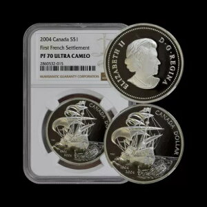 カナダ。2004年、1ドル、銀貨 - NGC PF70 - トップポップ?? 最初のフランス人入植地