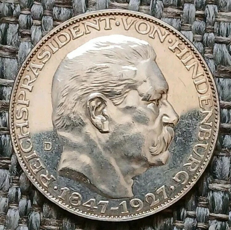 1927-D ドイツ メダル カール・ゲッツ、ヒンデンブルク 80 歳の誕生日 銀貨 (希少)