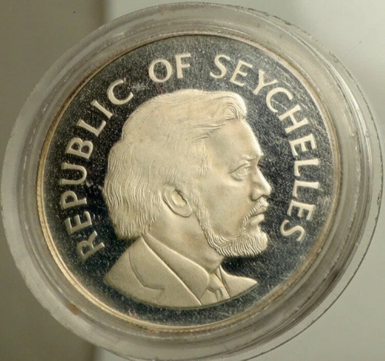 1977年 セイシェル ジュビリー 大統領 ジェームズ・マンチャム PF シルバー 25ルピー コイン i102525