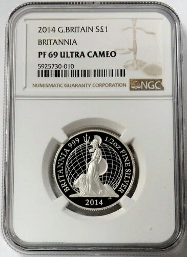 2014年 銀貨 イギリス 1ポンド ブリタニア 1/2オンス プルーフコイン NGC PF 69 UC(3)
