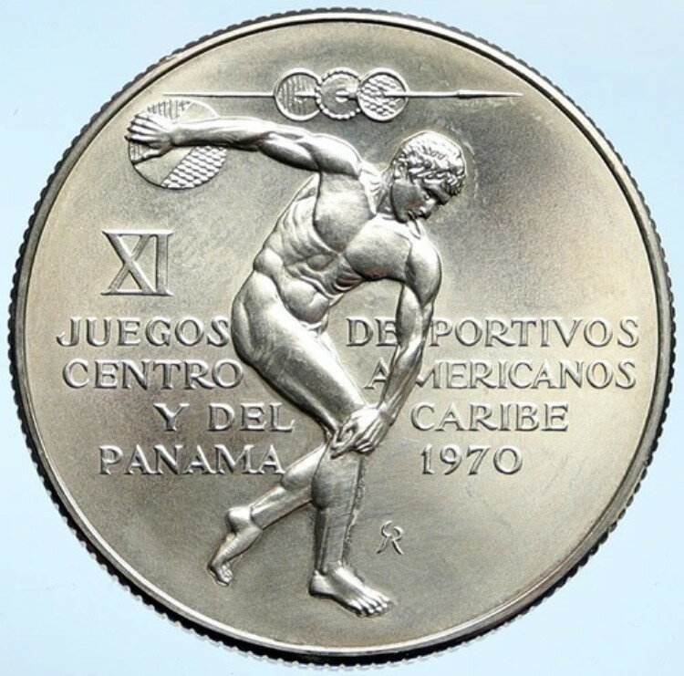1970年パナマオリンピック ギリシャ円盤投げ選手 オールドシルバー5ボルコイン i99717