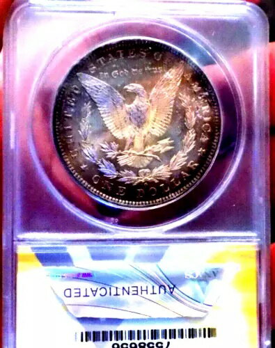 モーガン シルバー ドル 1881 O ANACS MS 62 モンスター レインボー 下地PL付き