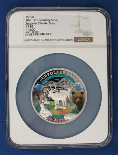 2020年ドイツ 3オンス シルバー プルーフメダル「亜極気候帯」NGC PF70 COA付き