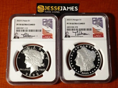 2023 S プルーフ シルバー ピース＆モルガン ドル NGC PF70 トーマス・ウラム サインラベル
