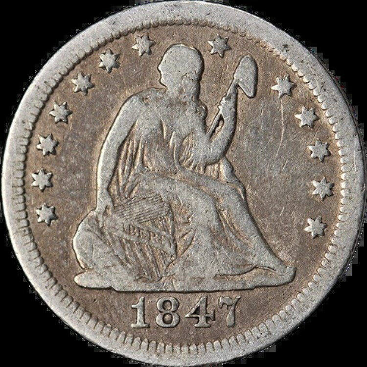 1847-O 着席型自由の女神像 クォータ