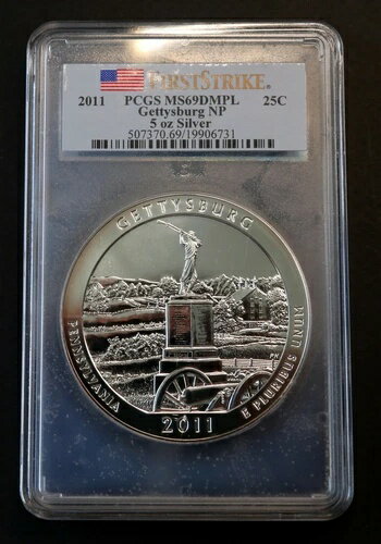 2011年 ゲティスバーグ ATB 5オンス 銀貨 PCGS MS69 DMPL ファーストストライクフリー シップ(3)