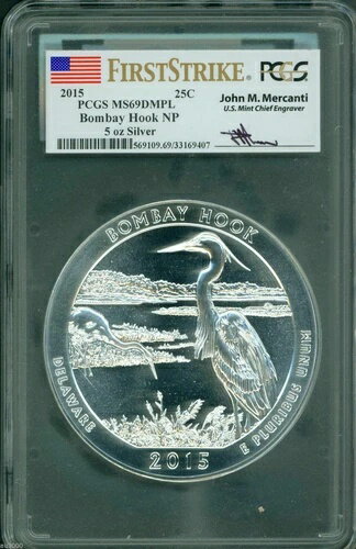 2015年 ボンベイフック NP アメリカ 美しい ATB 5オンス シルバー PCGS MS69 DMPL メルカンティ FS