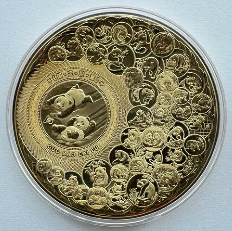 中国 2022年発行 パンダ金貨 40周年記念 鍍金銀パンダ皿 120g
