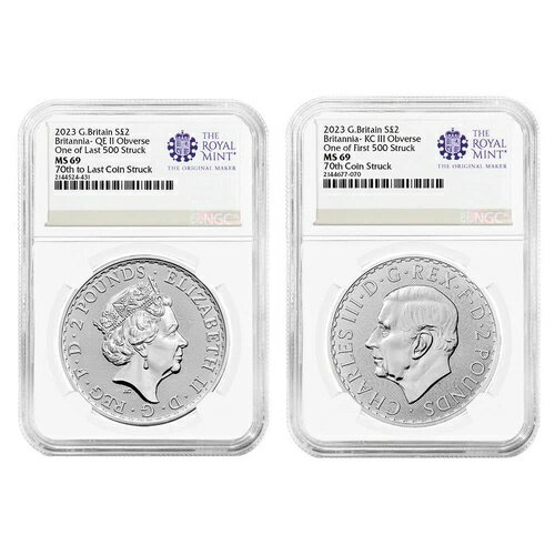 2023 英国シルバー ブリタニア セット NGC MS69 最初と最後の 500 個打 #70 ロイヤルミント...