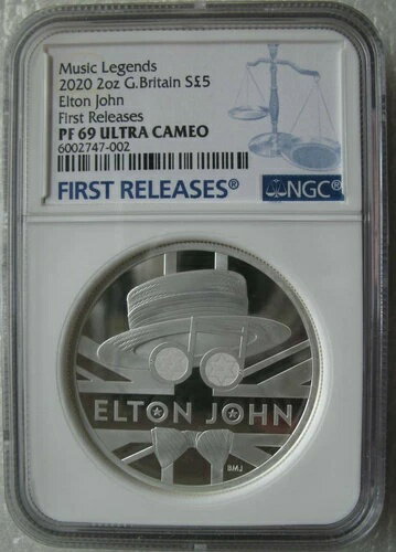 イギリス 5ポンド 2020年 シルバー プルーフ 2オンス ミュージックレジェンド エルトン・ジョン NGC PF69