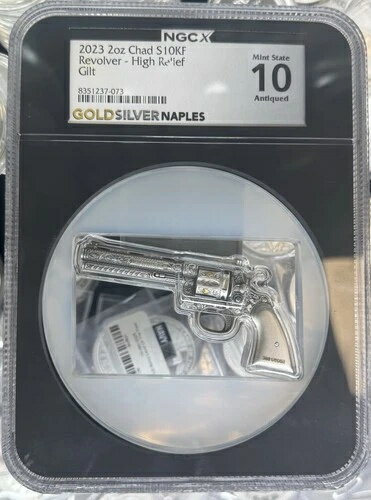 2オンス銀貨 2023年 チャド リボルバー NGC MS 70 アンティーク高浮き彫り NGCX 10