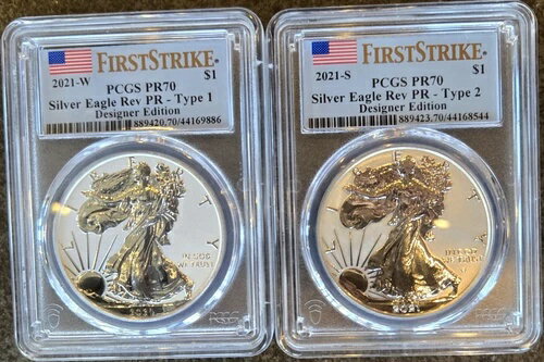2021 WS $1 シルバーイーグル レヴ プルーフ 2枚組 デザイナーズエディション セット PCGS PR70 FS