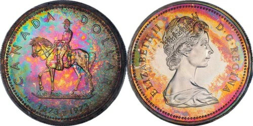 C248 カナダ 1973年 銀貨 R.C.M.P. センテニアル KM-83。PCGS SP67。良好な色調(3)