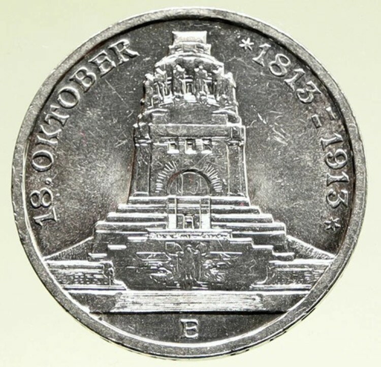 1913年 東ドイツ ザクセン州 ナポレオン記念 アンティーク シルバー 3マルク コイン i95151