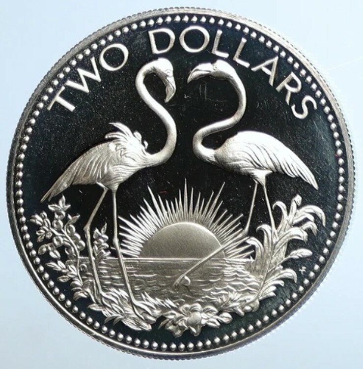 1974年 バハマ諸島 フラミンゴ ヴィンテージ プルーフ シルバー 2ドルコイン i111438
