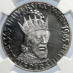1965年 オーストリア 600周年 ウィーン大学 ルドルフ4世 プルーフ シルバー 50S コイン NGC i105838
