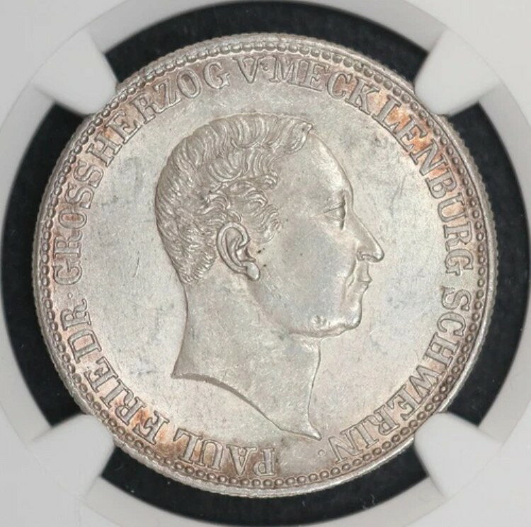 1840年ドイツ メクレンブルク・シュヴェリーン 2/3ターラーターラーNGC MS63!マックス・ブラシェッグ博士