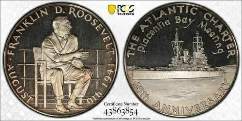 Med032 1966年 フランクリン・D・ルーズベルト：大西洋憲章25周年記念 銀貨 90G