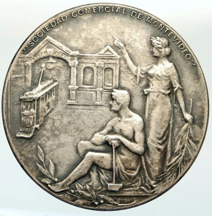 1906年 ウルグアイ モンテビデオ初の電気路面電車 アンティーク 銀メダル i112024