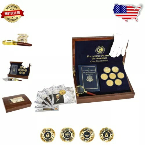 24Kゴールド仕上げとアクセサリー付きの歴史的な建国の父たちのコインコレクション