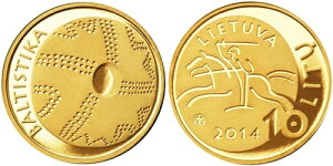 リトアニア 10リトアニア 2014年「リトアニアの科学 - バルティスティカ」AU金貨プルーフ