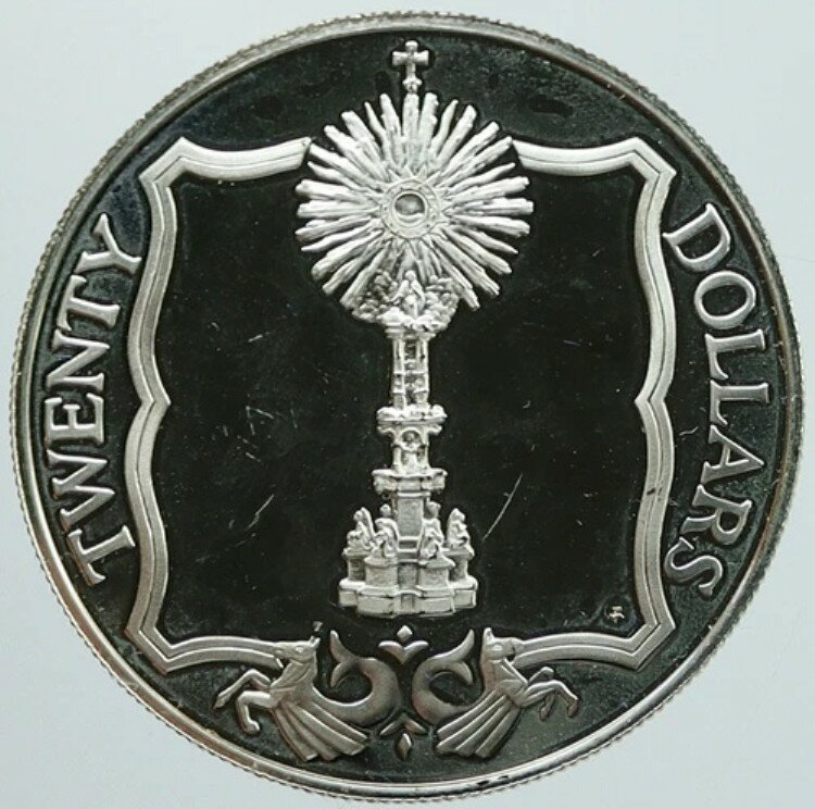 1985年 イギリス領ヴァージン諸島 宝物 聖体顕示台 プルーフ銀貨 20ドル i116861