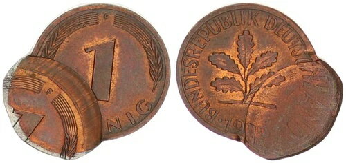 FRG 1 ペニッヒ 1978F ミントエラー：ダブルストライク、挿入されたプランシェット付き 123301