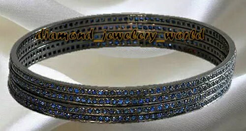 ゴージャスなパヴェサファイアスタッズシルバービクトリアン4ピースブレスレットバングルジュエリー