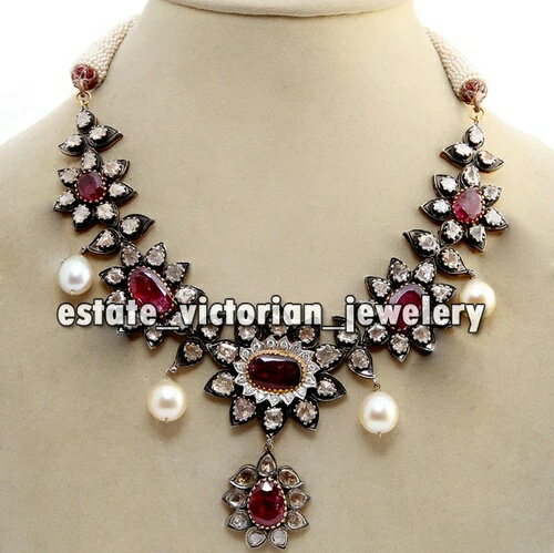 見事な6.08カラットのアンティークカットダイヤモンド宝石シルバービクトリアンネックレスジュエリー