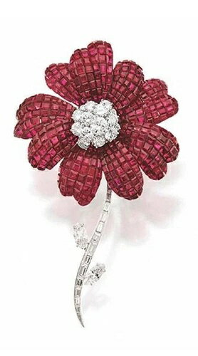 ラボビルマルビーフローラルインビジブルセットブローチ925スターリングシルバーアールデコジュエリー