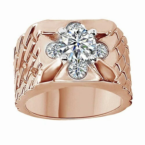 2.3カラット ラウンドカット 模造ダイヤモンド 14K ローズゴールドメッキ メンズ バンドリング ジュエリー