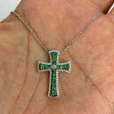 0.45カラット ラウンドカット 天然エメラルド レディース クロス 宗教ペンダント 14K ホワイトゴールド