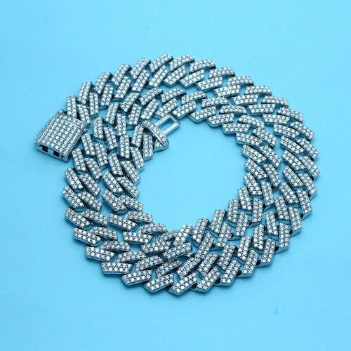 モアッサナイト マイアミ キューバン ダブルロウ 14K メッキ 925 スターリング ネックレス/ブレスレット