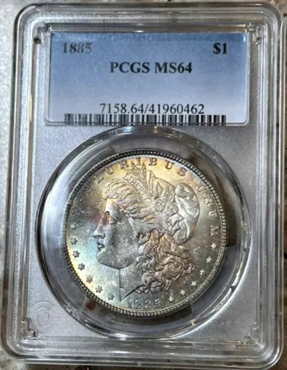 1885年 P トーン モルガン $ PCGS MS 64????美しいレインボートーン????動画(3)