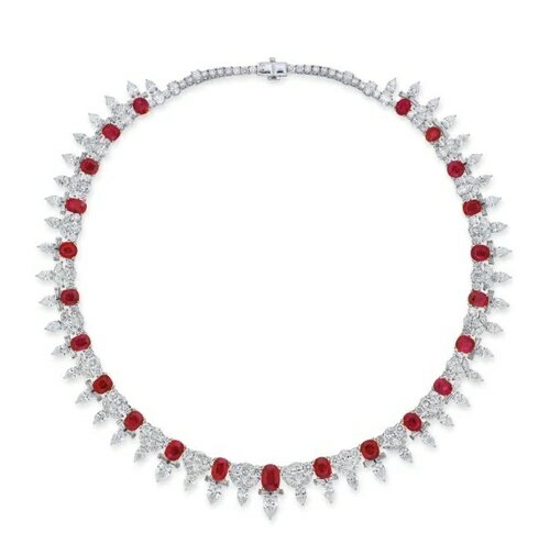 女性用ウェディングウェアネックレス スターリングシルバー 925 レッド&ホワイト CZ ジュエリー