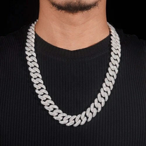 モアッサナイト マイアミ キューバンリンク プロングチェーン アイス ヒップホップ メンズ 925 シルバーネックレス