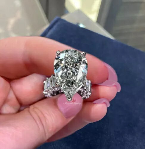 8カラット ペアカット モアッサナイト ソリティア エンゲージリング エタニティリング ソリッド 14K ホワイトゴールド