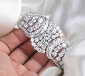 アールデコ バゲット ラウンドステートメントブレスレット レディース 925スターリングシルバー ハンドメイド