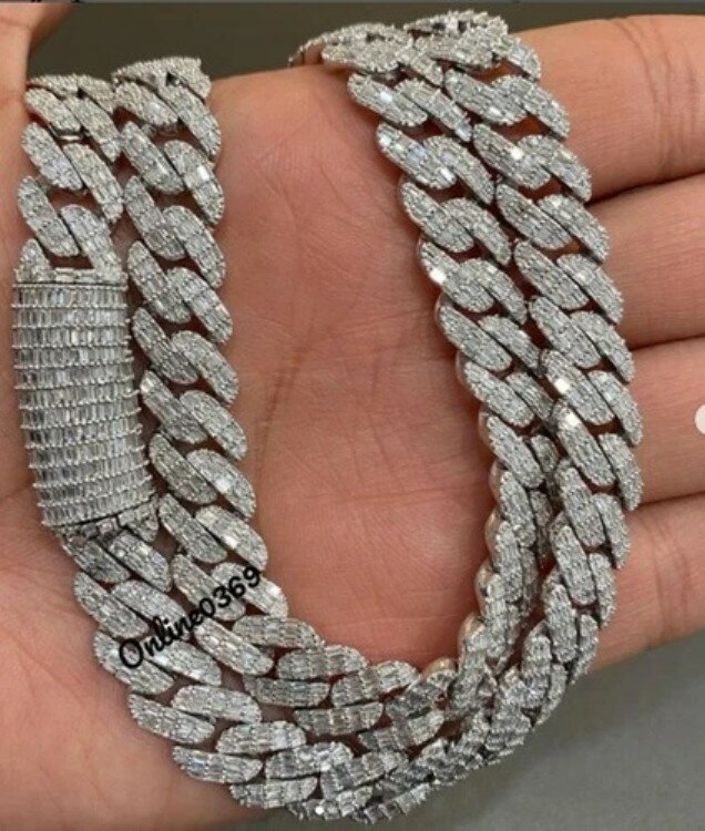 メンズ 14mm バストダウン マイアミキューバンネックレス バゲット キュービックジルコニア シルバースタッド