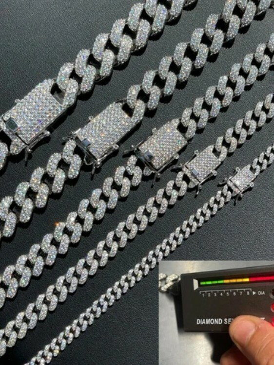 本物のマイアミキューバリンクチェーンアイスモアッサナイトソリッド925スターリングシルバーネックレス